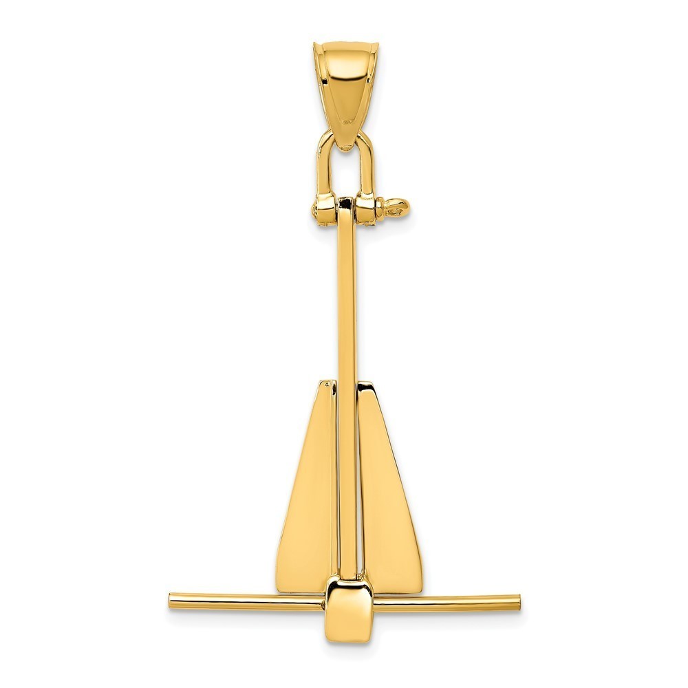 10k Yellow Gold Nautical  3D Moveable Anchor Small Necklace Charm Pendant
